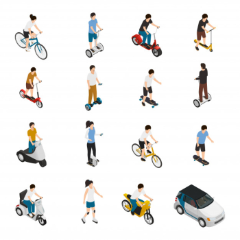 People riding personal eco vehicles Free Vector
