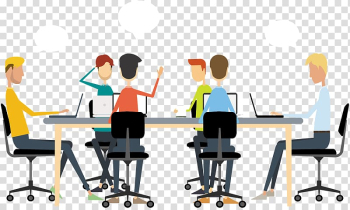 People sitting on chair using laptop computer illustration, Meeting Team building Business Event management Teamwork, Business Discussion transparent background PNG clipart