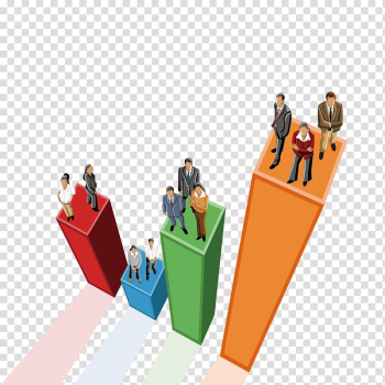 People standing on bar graph , Page layout Flyer Poster, Business material transparent background PNG clipart