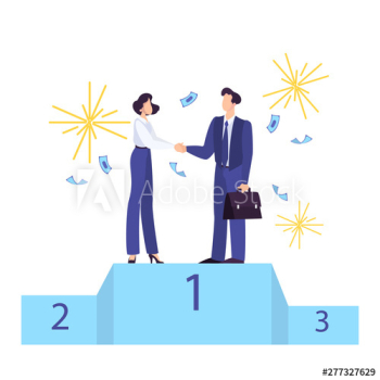 People standing on pedestal and celebrate success People standing on pedestal and celebrate success