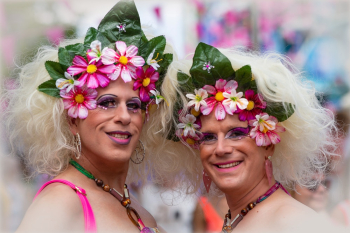 People Wearing Floral Headbands and Smiling People Wearing Floral Headbands and Smiling