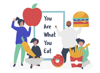 People with food icons illustration People with food icons illustration
