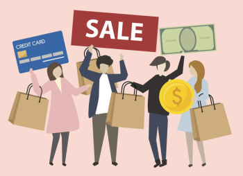 People with shopping icons illustration People with shopping icons illustration