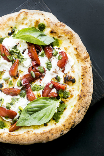 Pepperoni Pizza With Basil Leaves Pepperoni Pizza With Basil Leaves