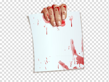 Person holding white paper with blood stains illustration, bloody hand transparent background PNG clipart