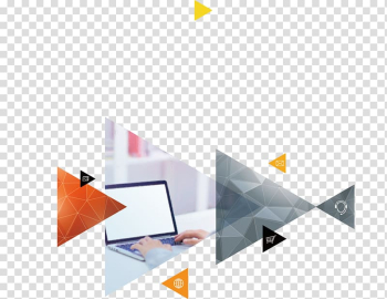 Person using MacBook, Flyer Advertising Web banner, Geometric triangle infographic transparent background PNG clipart