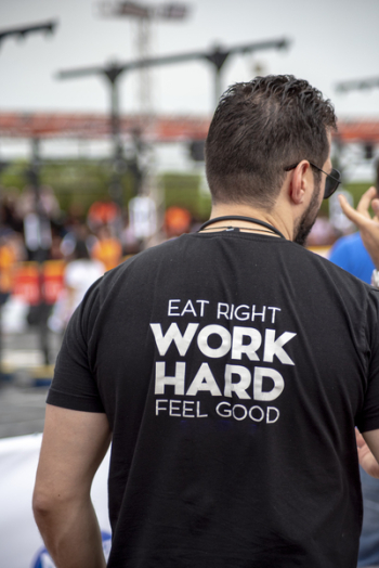 Person Wearing Eat Right Work Hard Feel Good-printed Shirt