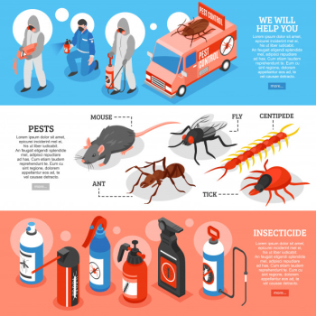 Pest control isometric horizontal banners Free Vector Pest control isometric horizontal banners Free Vector
