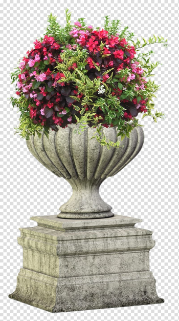 Petaled flowers in garden urn, Flower Computer file, flower bed transparent background PNG clipart