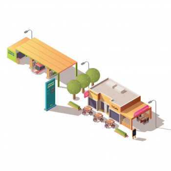Petrol station and road cafe isometric Free Vector Petrol station and road cafe isometric Free Vector