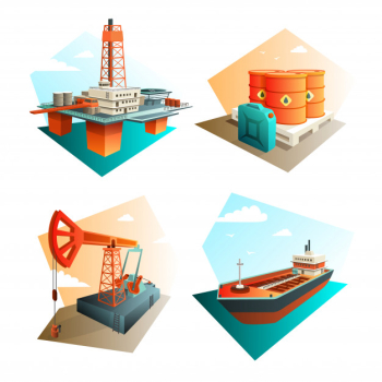 Petroleum industry icons square with extraction refining and transportation oil fuel gas