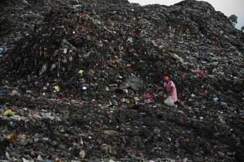 Photo of Person Collecting Trash on Landfill Photo of Person Collecting Trash on Landfill
