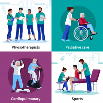 Physiotherapy rehabilitation 4 flat icons square Free Vector Physiotherapy rehabilitation 4 flat icons square Free Vector