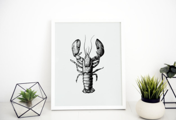 Picture frame mockup with a lobster drawing Free Psd