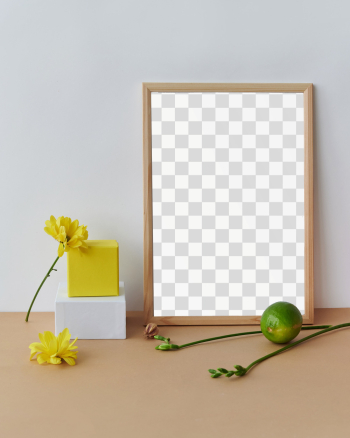 Picture frame PNG transparent on a wood table