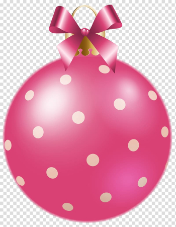 Pink and beige polka-dot Christmas bauble , Christmas ornament New Year , Christmas Pink Dotted Ball transparent background PNG clipart