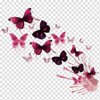 Pink and black butterflies , Butterfly Watercolor painting Work of art, butterfly transparent background PNG clipart