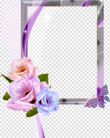 Pink and blue petaled flowers with frame, Frames , Floral Frame transparent background PNG clipart