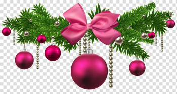 Pink and green christmas-themed border, Pink Christmas Balls Decoration transparent background PNG clipart