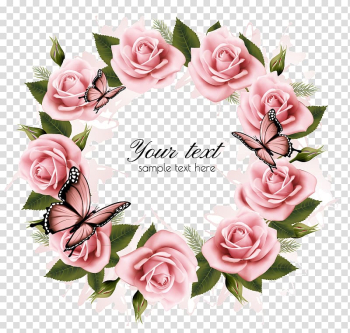 Pink and green floral wreath with your text text overlay, Watercolor flowers and garlands material transparent background PNG clipart