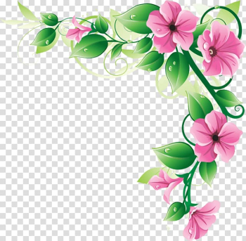 Pink and green flowers border art, Border Flowers Borders and Frames , flower border transparent background PNG clipart