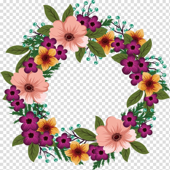 Pink and purple flower wreath illustration, Wedding invitation Flower Wreath, Cute wild flower wreath title box transparent background PNG clipart