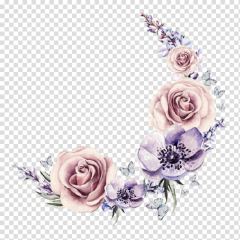 Pink and purple flowers digital painting, Flower Watercolor painting Wreath , flower crown transparent background PNG clipart