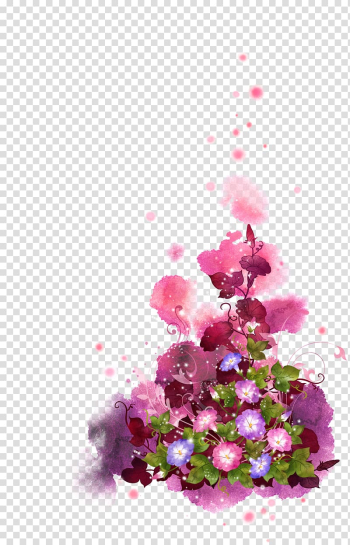 Pink and purple petaled flowers art, Flower Graphic design , Ink pink fantasy flowers background transparent background PNG clipart