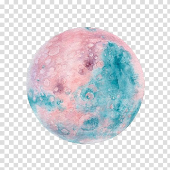 Pink and teal moon illustration, Planet Watercolor painting Illustration, Planet transparent background PNG clipart