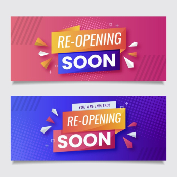 Pink and violet re-opening soon banner template Free Vector Pink and violet re-opening soon banner template Free Vector