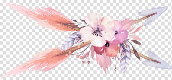 Pink and white petaled flowers and two arrows art, Wedding invitation Drawing Watercolor painting, dream catcher watercolor transparent background PNG clipart