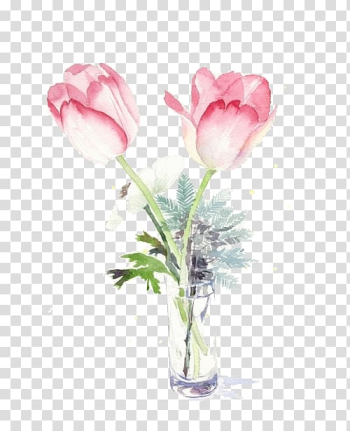 Pink-and-white petaled flowers illustration, Watercolor: Flowers Watercolor painting Drawing Illustration, tulip transparent background PNG clipart