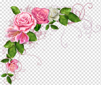 Pink and white rose flowers border art, Flower Frames , flower border transparent background PNG clipart