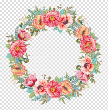 Pink and yellow flowers wreath painting, Flower Wreath Watercolor painting, floral wreath transparent background PNG clipart