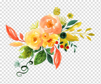 Pink and yellow petaled flowers illustration, Watercolor painting Floral design Adobe Illustrator , Hand painted watercolor flower decoration pattern transparent background PNG clipart