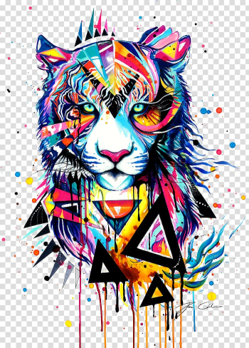 Pink, blue, and black tiger , Tiger Art Drawing Painting , tiger transparent background PNG clipart