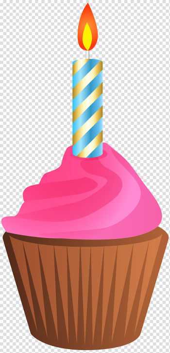Pink cupcake with candle , Muffin Birthday cake Cupcake , Birthday Muffin with Candle transparent background PNG clipart