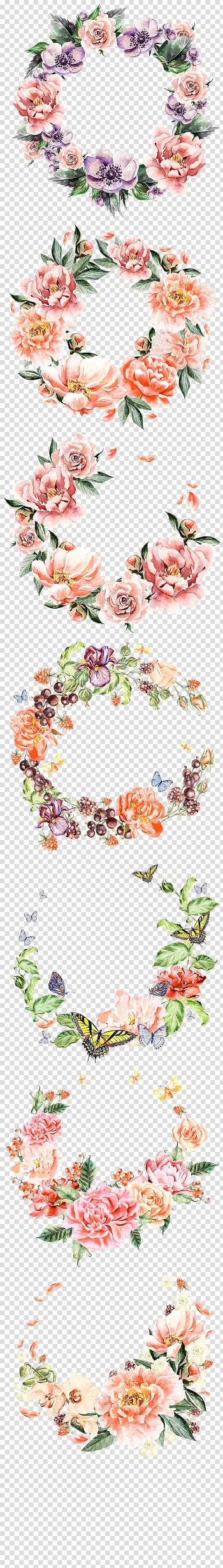 Pink flowers, Wreath Flower bouquet, Purple Fresh Wreath Border Texture transparent background PNG clipart