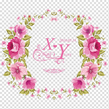 Pink flowers XY love illustration, China Flower Wreath Garland Crown, Wedding lace transparent background PNG clipart