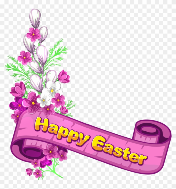 Pink Happy Easter Banner And Flowers - Happy Easter Border Clipart Pink Happy Easter Banner And Flowers - Happy Easter Border Clipart