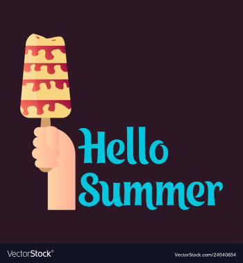 Pink ice cream with text hello summer vector image Pink ice cream with text hello summer vector image