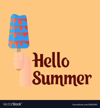 Pink ice cream with text hello summer vector image Pink ice cream with text hello summer vector image