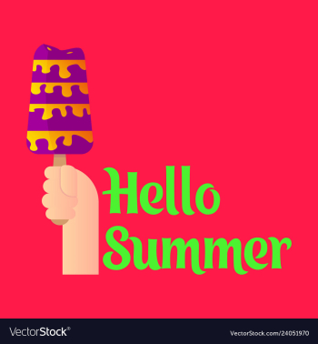Pink ice cream with text hello summer vector image Pink ice cream with text hello summer vector image