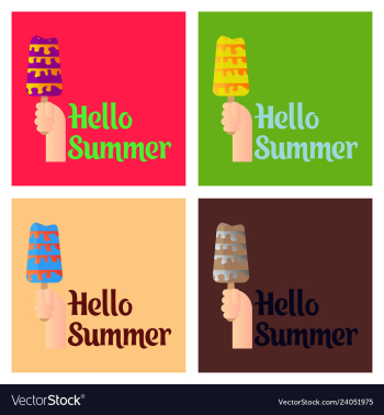Pink ice cream with text hello summer vector image Pink ice cream with text hello summer vector image