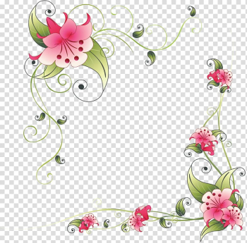 Pink lily flowers border illustration, Border Flowers Pink flowers , floral frame transparent background PNG clipart