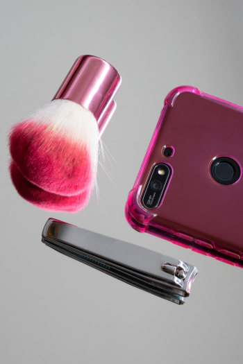 Pink Makeup Brush And Stainless Steel Nail Clipper