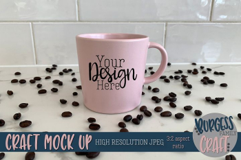 Pink mug coffee Craft mock up|High Resolution