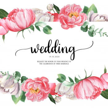 Pink peony blooming flower botanical watercolor wedding cards invitation floral aquarelle Free Vector