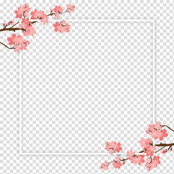 Pink petaled flowers frame illustration, Cherry blossom Tree Branch, Cherry Tree Branch Frame and PSD transparent background PNG clipart