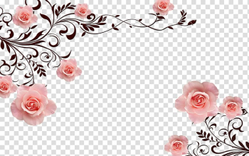 Pink roses border illustration, Paper Flower Painting , Abstract background decoration painting transparent background PNG clipart
